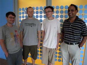 Photograph of CQT researchers Iordanis Kerenidis, Troy Lee, Penghui Yao and Rahul Jain