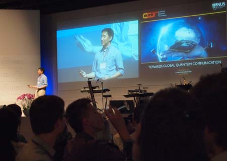 CQT Principal Investigator Alexander Ling giving a presentation at the 62nd Lindau Nobel Laureate Meeting.