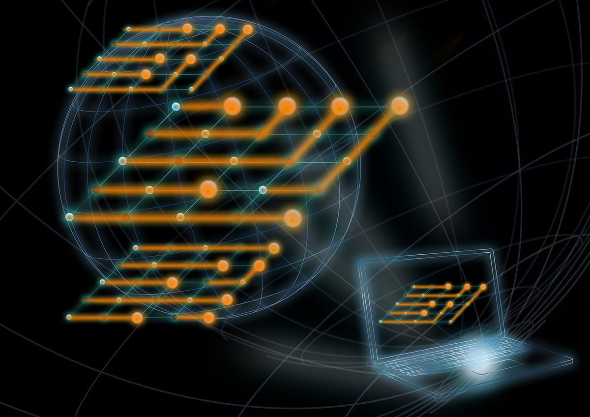 Artist's conceptual illustration of a measurement-based quantum computation controlled over the internet.