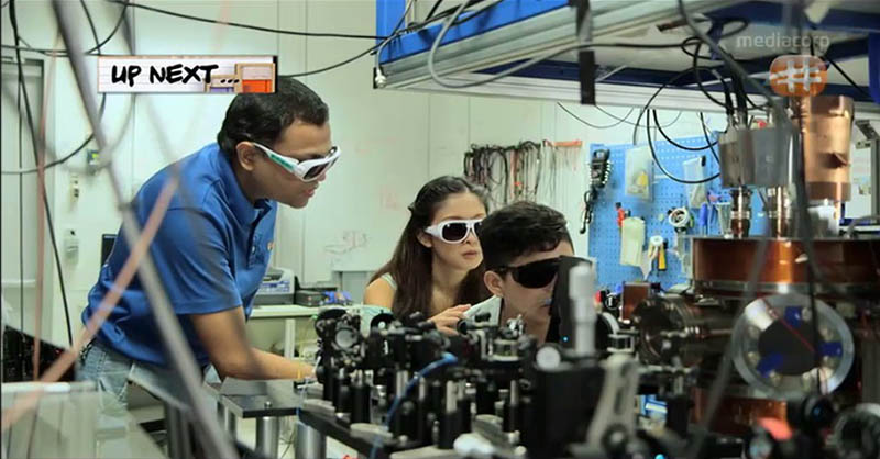 Screenshot from Make me a Super showing filming inside the quantum lab of CQT's Manas Mukherjee
