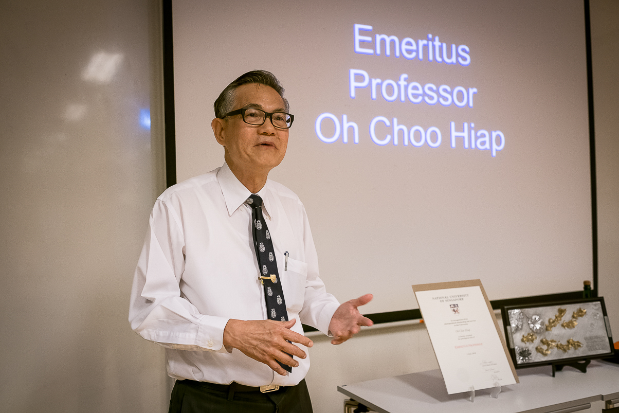 Oh Choo Hiap at the ceremony where his emeritus professorship was announced.