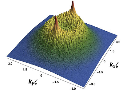 Twin peak signal associated with Anderson localisation in cold matter waves. From Phys. Rev. Lett. 109, 190601 (2012). 
